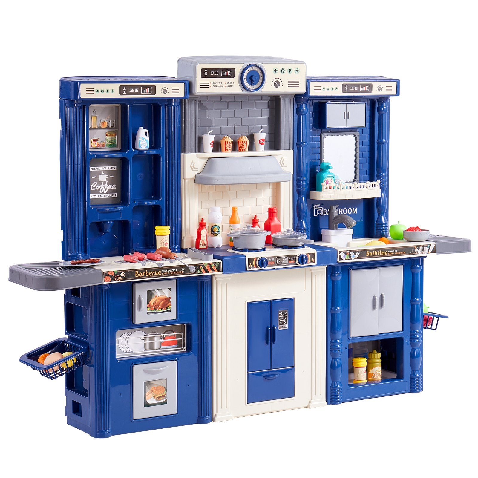 Kitchen Playset Kids Pretend Cooking Play Toy 74 Piece Accessories Blue V952-ZTCFWJTZLSSH37J5TV0