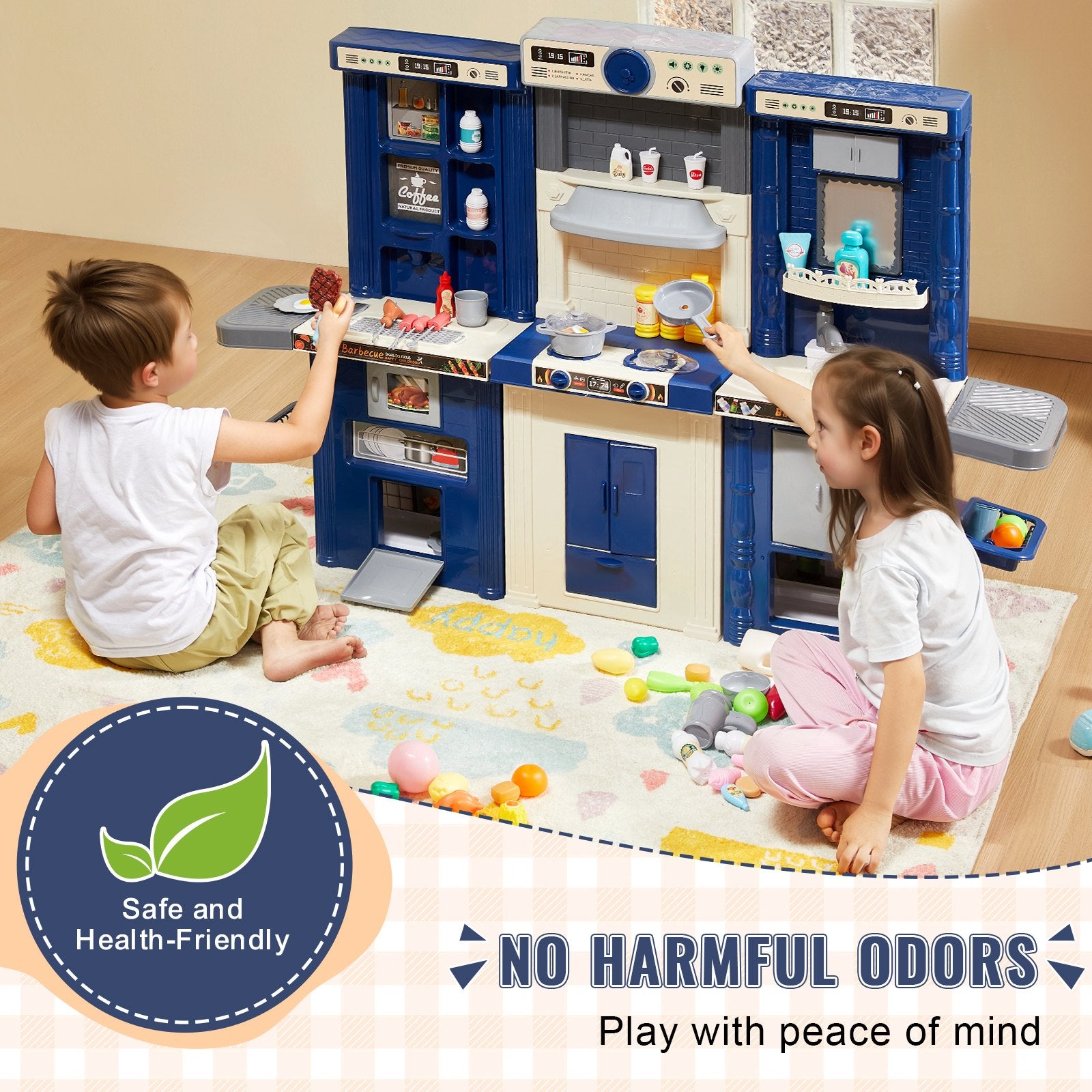 Kitchen Playset Kids Pretend Cooking Play Toy 74 Piece Accessories Blue V952-ZTCFWJTZLSSH37J5TV0