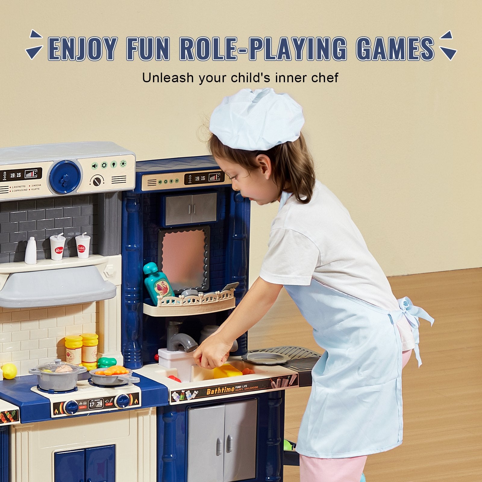 Kitchen Playset Kids Pretend Cooking Play Toy 74 Piece Accessories Blue V952-ZTCFWJTZLSSH37J5TV0