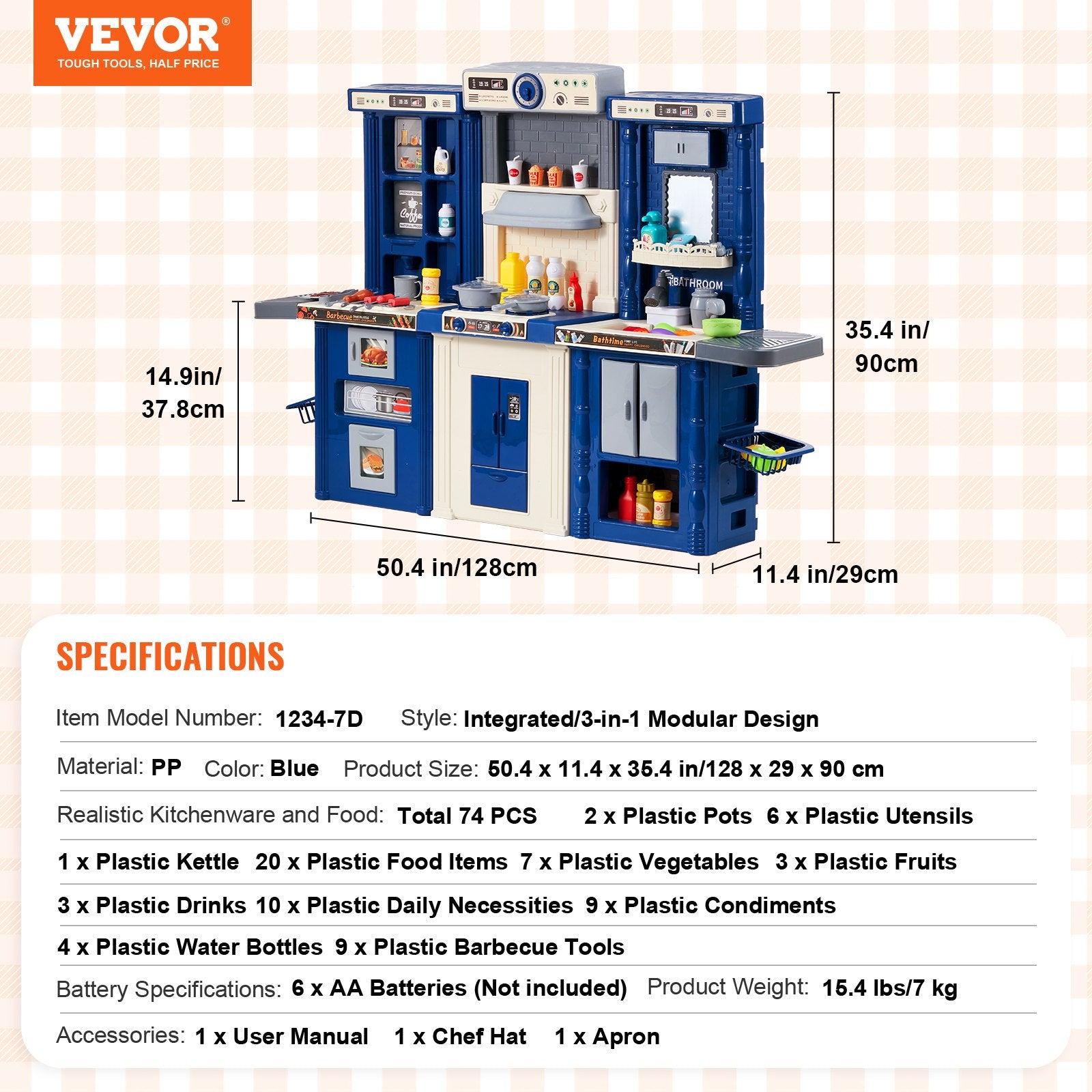 Kitchen Playset Kids Pretend Cooking Play Toy 74 Piece Accessories Blue V952-ZTCFWJTZLSSH37J5TV0