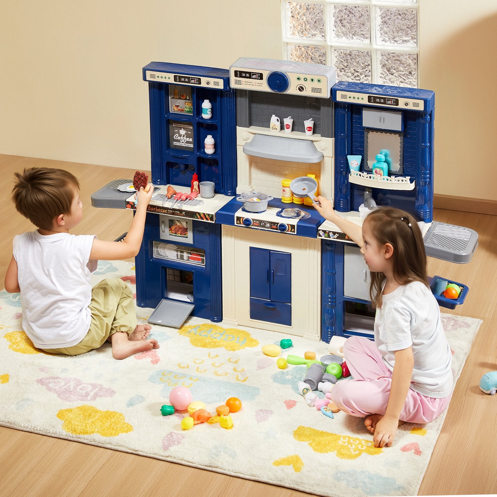Kitchen Playset Kids Pretend Cooking Play Toy 74 Piece Accessories Blue V952-ZTCFWJTZLSSH37J5TV0
