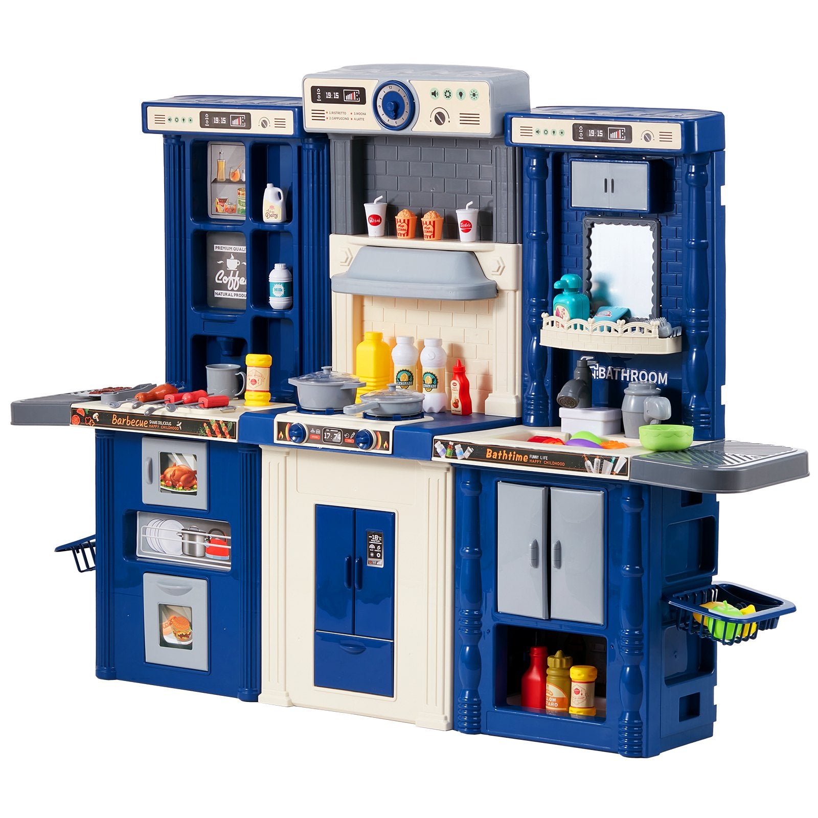 Kitchen Playset Kids Pretend Cooking Play Toy 74 Piece Accessories Blue V952-ZTCFWJTZLSSH37J5TV0