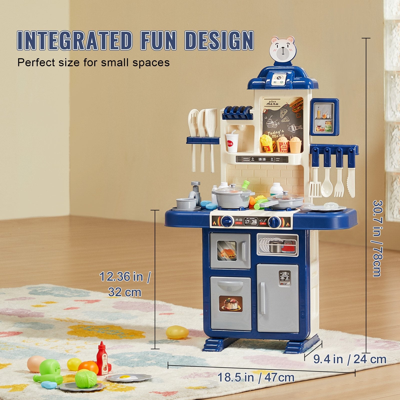 Kitchen Playset Kids Pretend Cooking Play Toy 48 Piece Accessories Blue V952-ZTCFWJTZLSYTYQH58V9