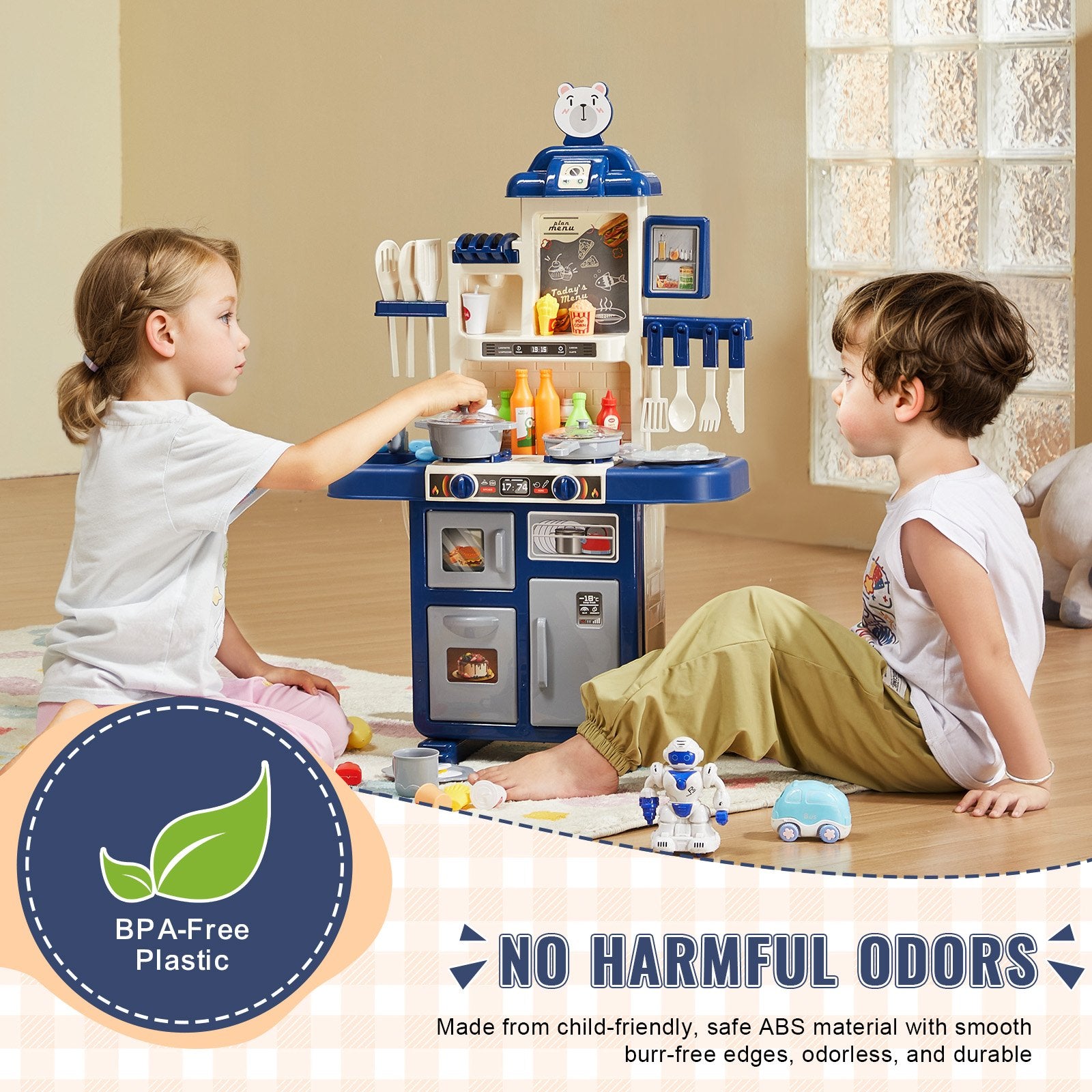 Kitchen Playset Kids Pretend Cooking Play Toy 48 Piece Accessories Blue V952-ZTCFWJTZLSYTYQH58V9