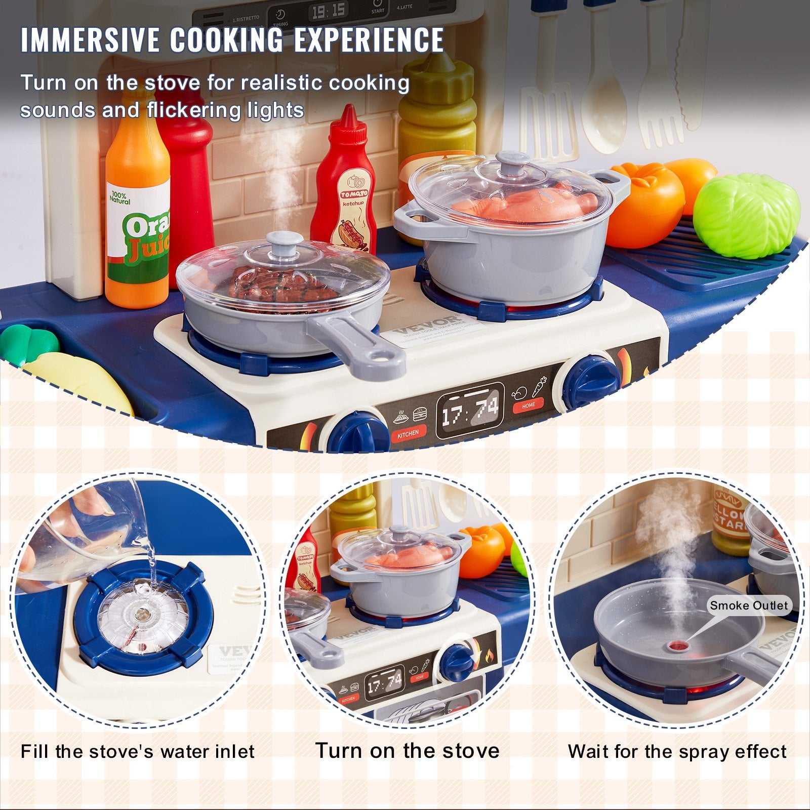 Kitchen Playset Kids Pretend Cooking Play Toy 48 Piece Accessories Blue V952-ZTCFWJTZLSYTYQH58V9