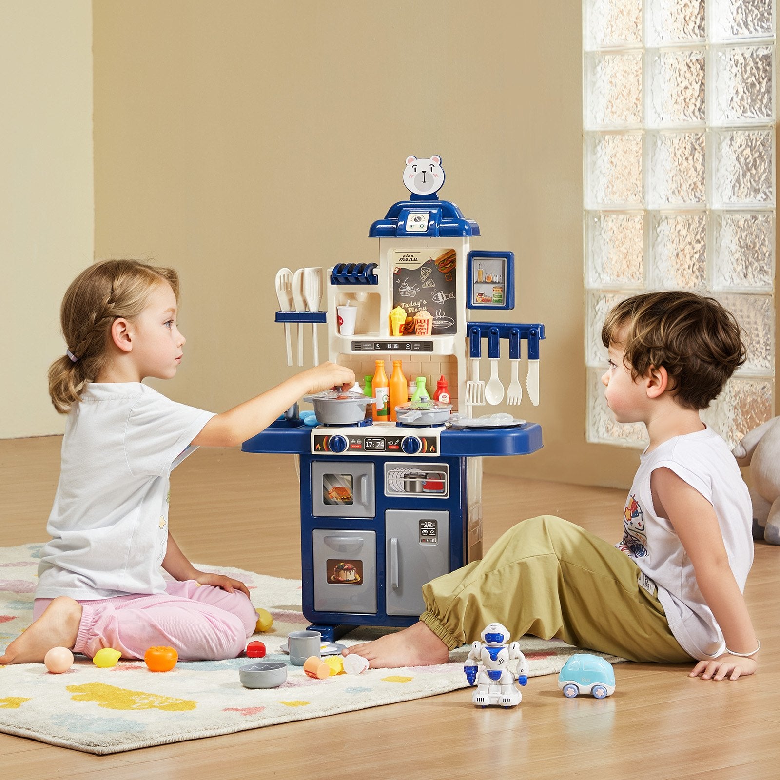 Kitchen Playset Kids Pretend Cooking Play Toy 48 Piece Accessories Blue V952-ZTCFWJTZLSYTYQH58V9