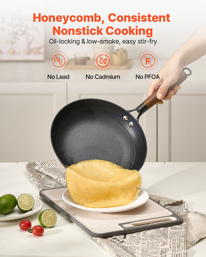 Cast Iron Skillet, 3-Piece Frying Pan Set (205, 265, 310 mm), Nonstick Skillets with Detachable Wood Handle, V952-ZTCG81012INC606UR001V0