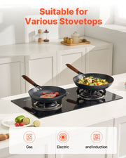 Cast Iron Skillet, 3-Piece Frying Pan Set (205, 265, 310 mm), Nonstick Skillets with Detachable Wood Handle, V952-ZTCG81012INC606UR001V0