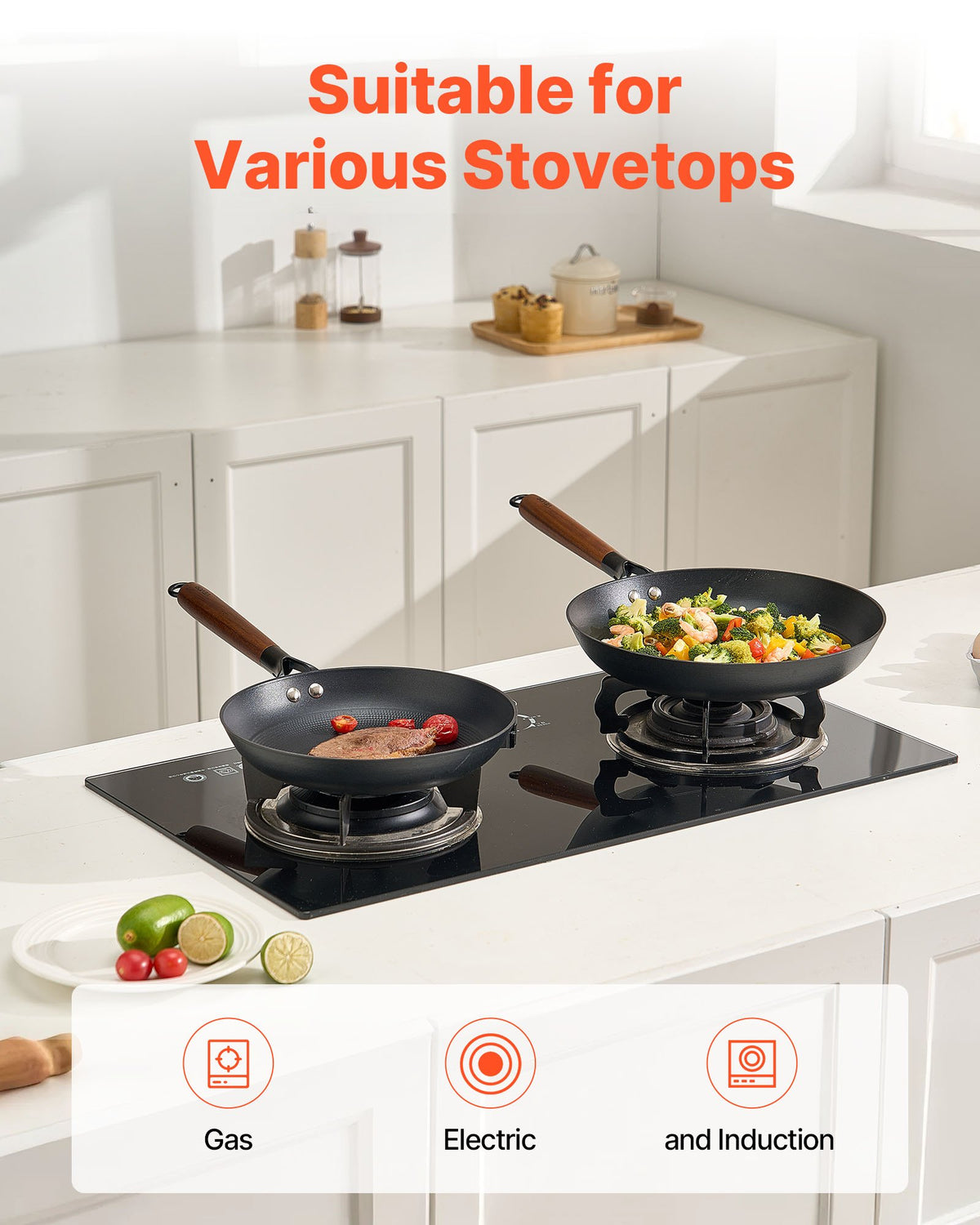 Cast Iron Skillet, 3-Piece Frying Pan Set (205, 265, 310 mm), Nonstick Skillets with Detachable Wood Handle, V952-ZTCG81012INC606UR001V0