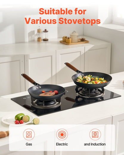 Cast Iron Skillet, 3-Piece Frying Pan Set (205, 265, 310 mm), Nonstick Skillets with Detachable Wood Handle, V952-ZTCG81012INC606UR001V0