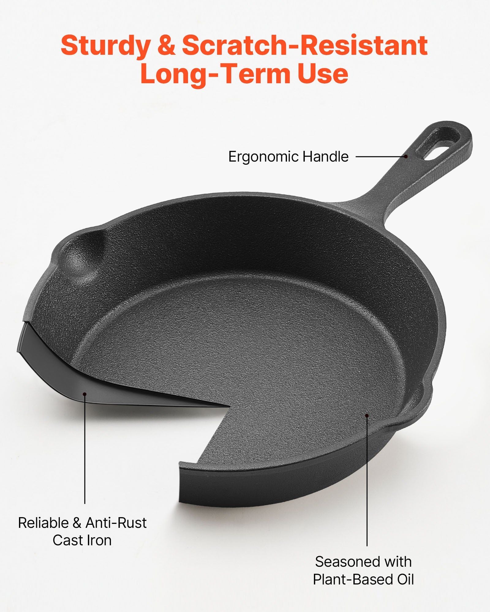 Cast Iron Skillet, 4 Pcs Frying Pan Set (155, 205, 260, 305 mm), Skillets with Heat-Resistant Silicone V952-ZTCGSJTCT681923OS001V0