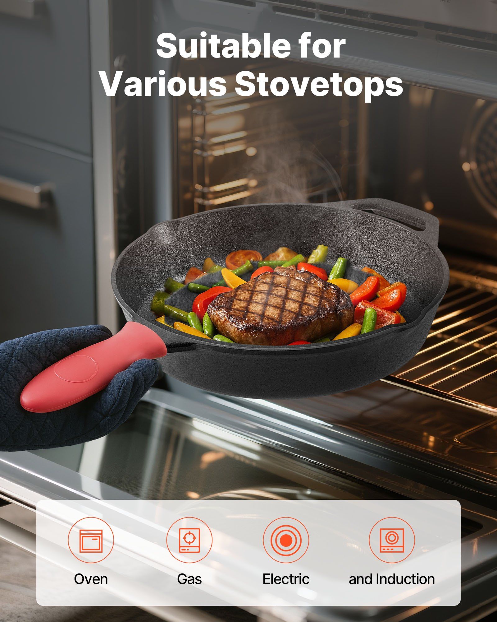 Cast Iron Skillet, 4 Pcs Frying Pan Set (155, 205, 260, 305 mm), Skillets with Heat-Resistant Silicone V952-ZTCGSJTCT681923OS001V0