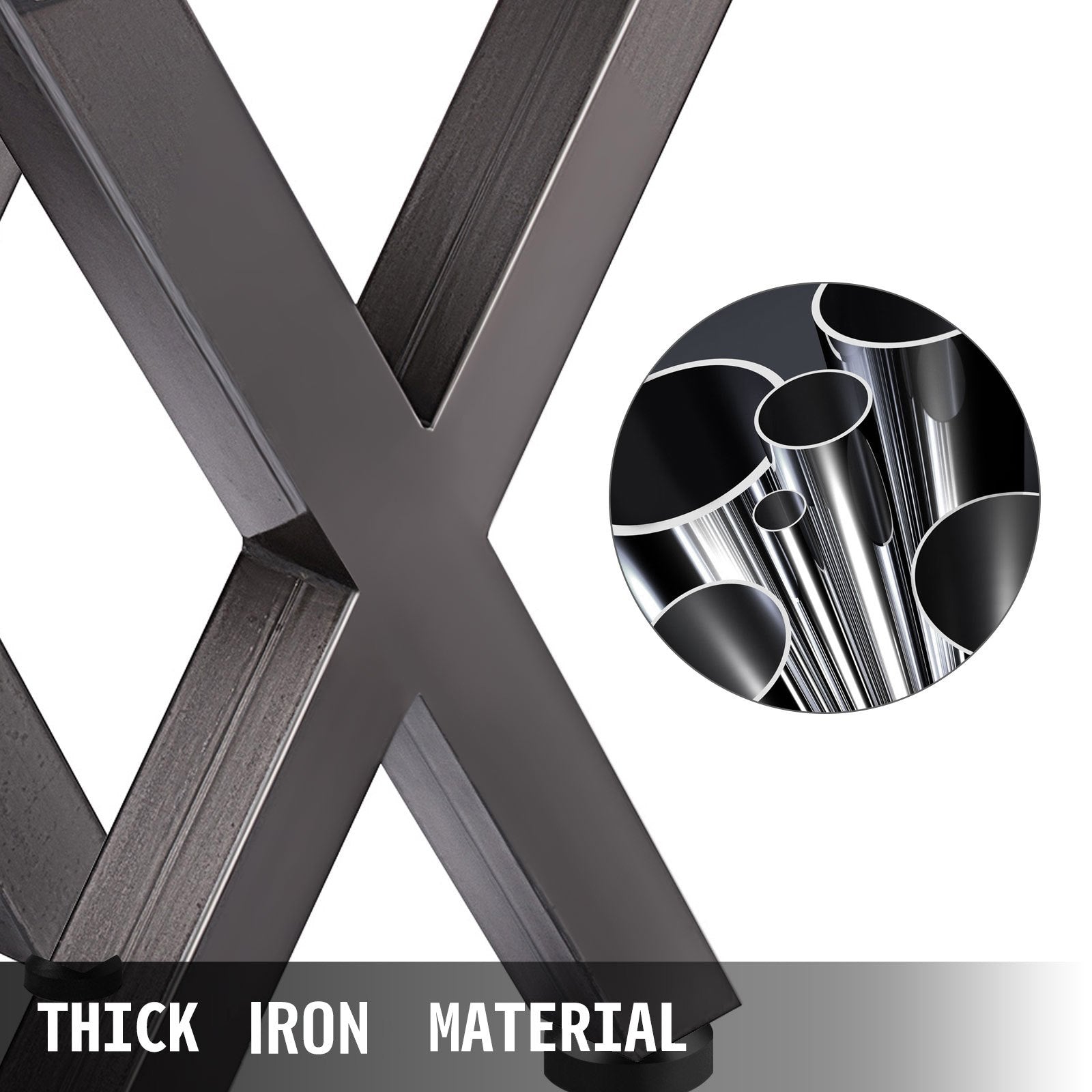 Set of 2 Steel Table Legs, 28'Height 24'Wide Dining Table Legs, Heavy Duty 3.1" Square Box Section X Frame V952-ZTCX720X600MM0001V0
