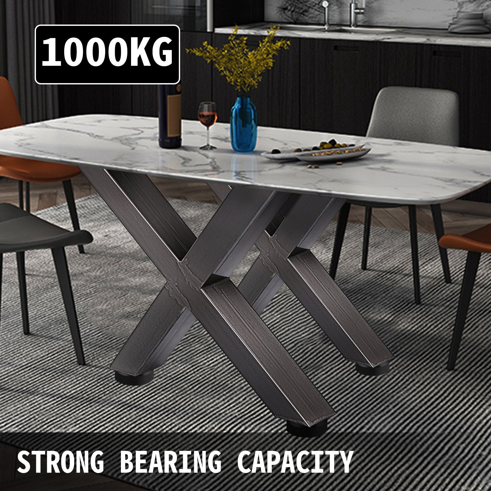 Set of 2 Steel Table Legs, 28'Height 24'Wide Dining Table Legs, Heavy Duty 3.1" Square Box Section X Frame V952-ZTCX720X600MM0001V0