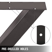 Set of 2 Steel Table Legs, 28'Height 24'Wide Dining Table Legs, Heavy Duty 3.1" Square Box Section X Frame V952-ZTCX720X600MM0001V0