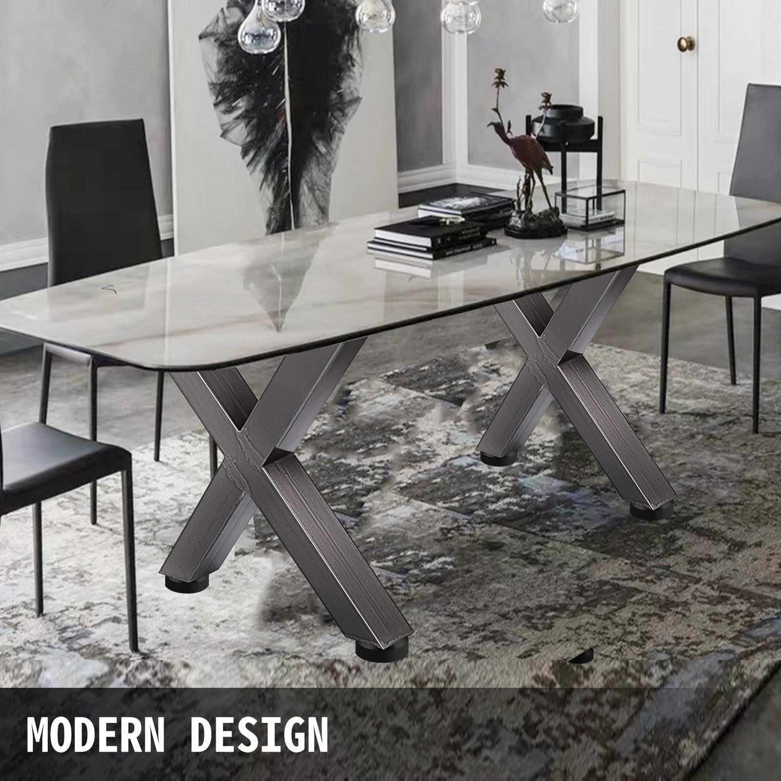 Set of 2 Steel Table Legs, 28'Height 24'Wide Dining Table Legs, Heavy Duty 3.1" Square Box Section X Frame V952-ZTCX720X600MM0001V0
