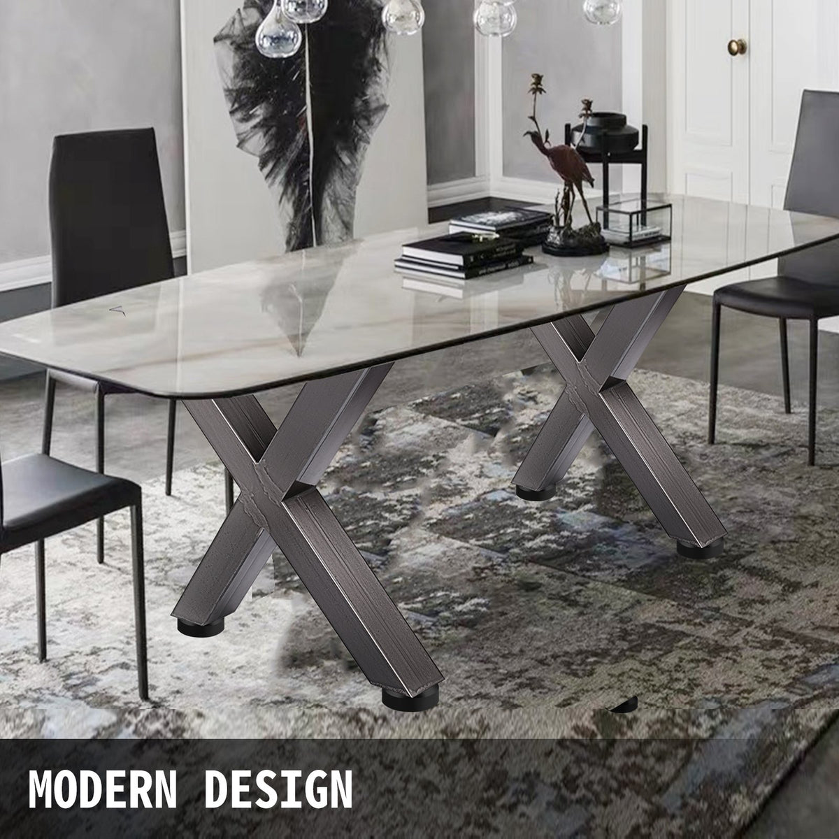 Set of 2 Steel Table Legs, 28'Height 24'Wide Dining Table Legs, Heavy Duty 3.1" Square Box Section X Frame V952-ZTCX720X600MM0001V0