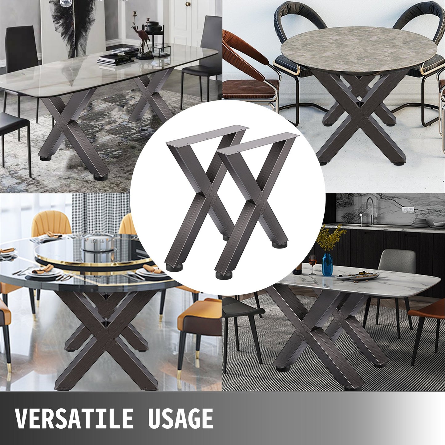 Set of 2 Steel Table Legs, 28'Height 24'Wide Dining Table Legs, Heavy Duty 3.1" Square Box Section X Frame V952-ZTCX720X600MM0001V0