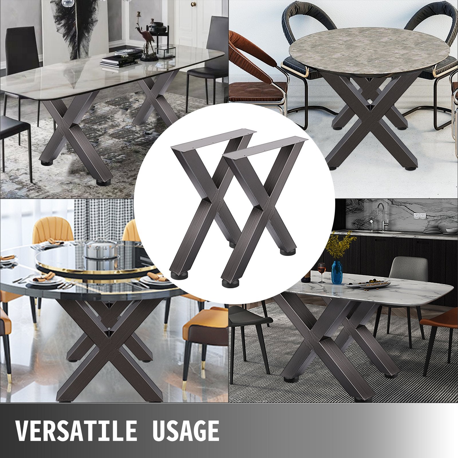 Set of 2 Steel Table Legs, 28'Height 24'Wide Dining Table Legs, Heavy Duty 3.1" Square Box Section X Frame V952-ZTCX720X600MM0001V0