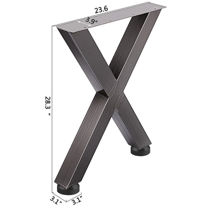 Set of 2 Steel Table Legs, 28'Height 24'Wide Dining Table Legs, Heavy Duty 3.1" Square Box Section X Frame V952-ZTCX720X600MM0001V0