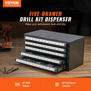 Drill Bit Dispenser Cabinet, Five-Drawer Drill Bit Organizer Cabinet for #1 to #60 Steel Drill Dispenser V952-ZTFPGJX1D60WON2CZV0