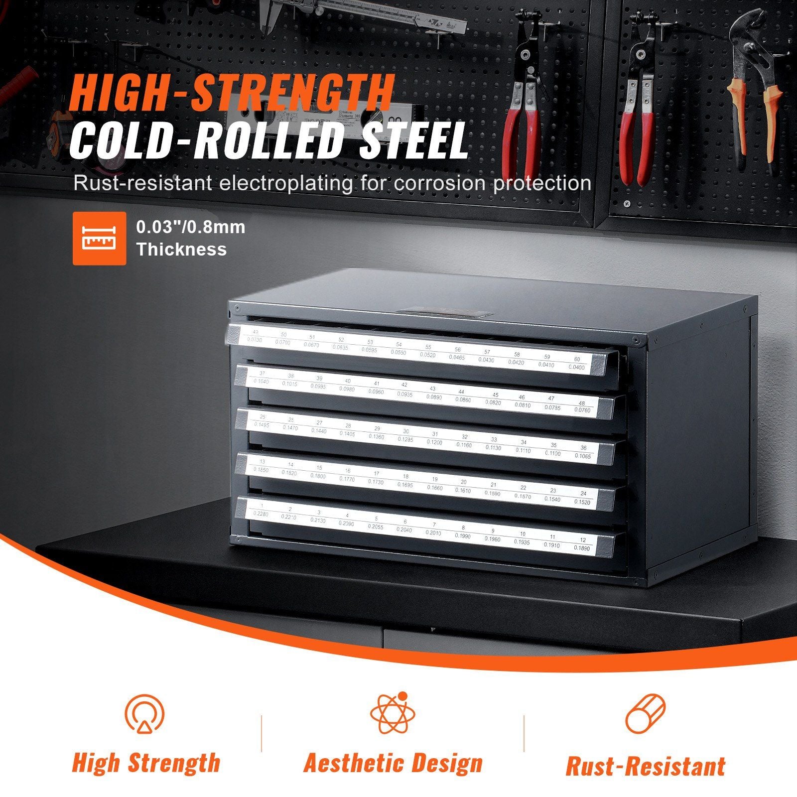Drill Bit Dispenser Cabinet, Five-Drawer Drill Bit Organizer Cabinet for #1 to #60 Steel Drill Dispenser V952-ZTFPGJX1D60WON2CZV0