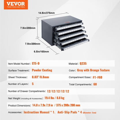 Drill Bit Dispenser Cabinet, Five-Drawer Drill Bit Organizer Cabinet for #1 to #60 Steel Drill Dispenser V952-ZTFPGJX1D60WON2CZV0