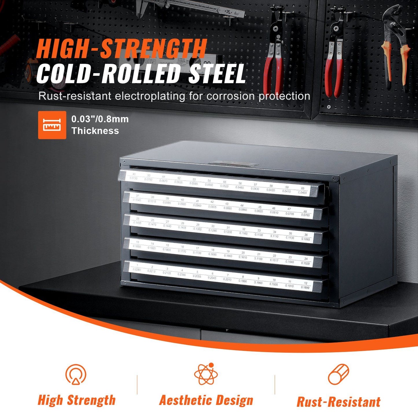 Drill Bit Dispenser Cabinet, Five-Drawer Drill Bit Organizer Cabinet for 33/64" to 63/64" Steel Drill V952-ZTFPGJX3364D1XNGFV0