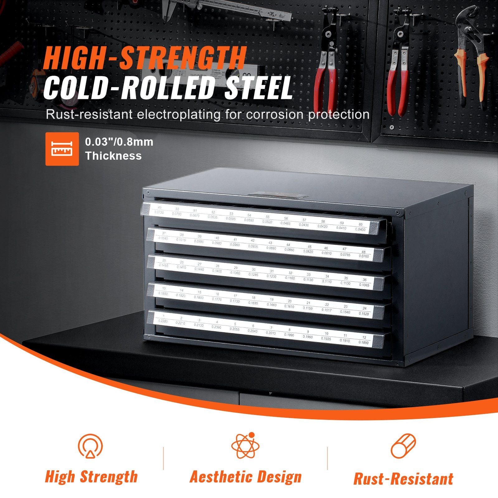 Drill Bit Dispenser Cabinet, Five-Drawer Drill Bit Organizer Cabinet for 33/64" to 63/64" Steel Drill V952-ZTFPGJX3364D1XNGFV0
