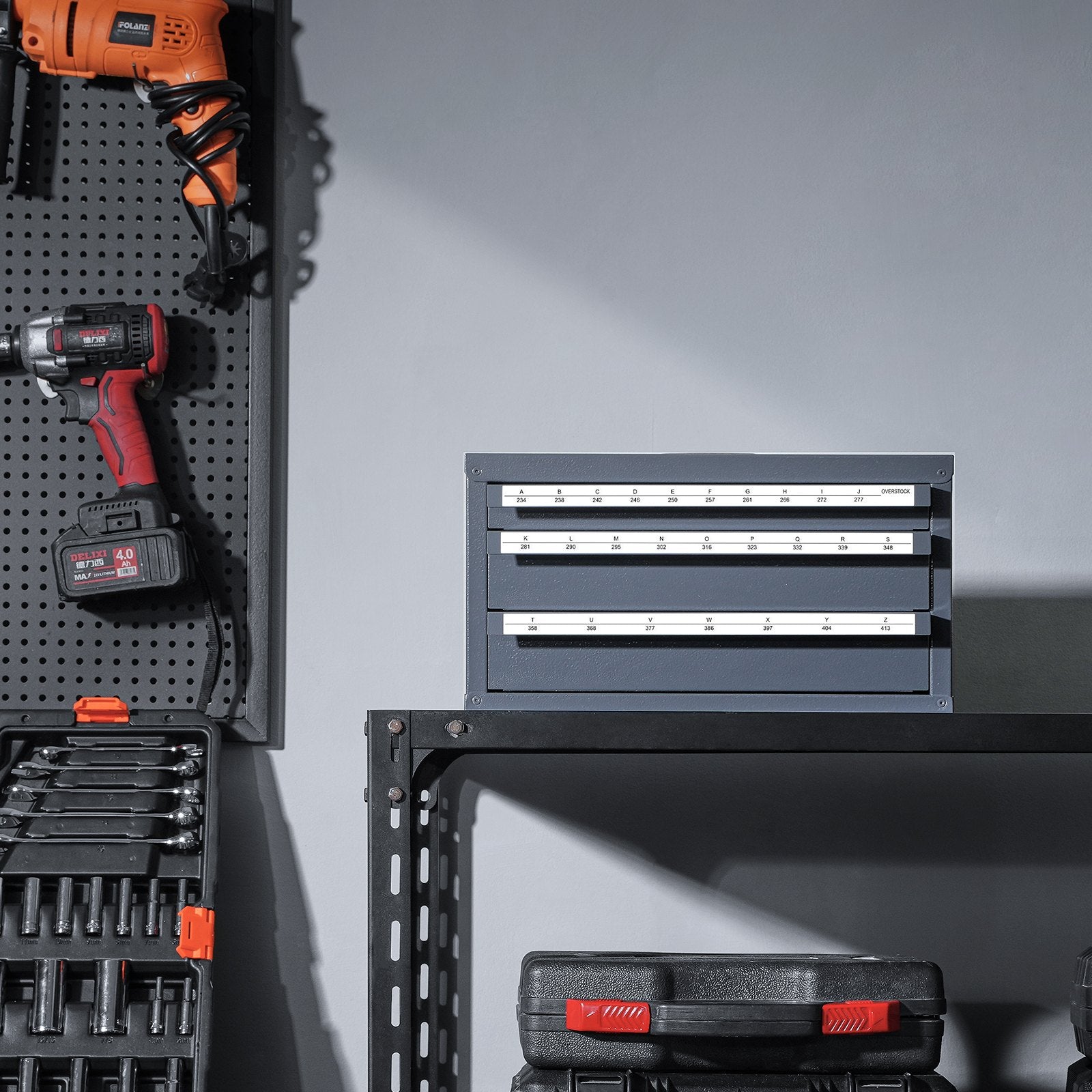 Drill Bit Dispenser Cabinet, Three-Drawer Drill Bit Organizer Cabinet for A to Z, Steel Drill Dispenser V952-ZTFPGJXADZSCZ52E8V0