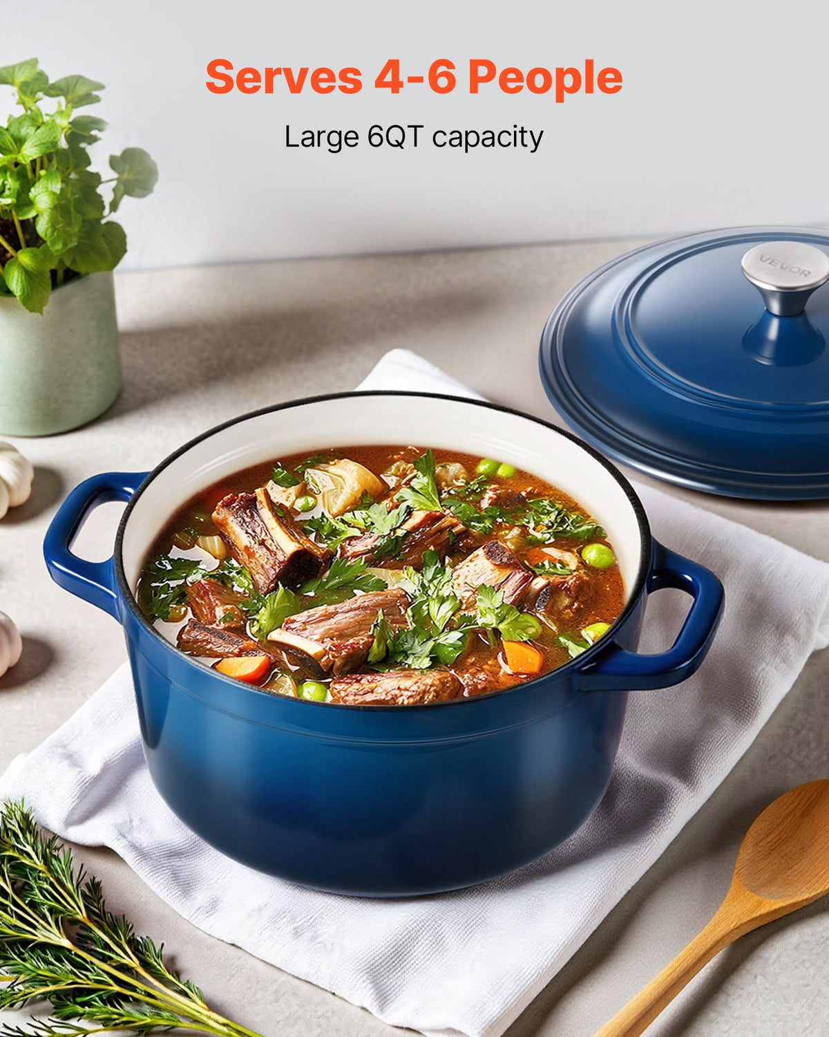 Enameled Cast Iron Dutch Oven, 5.7L Pot with Lid and Dual Handles, Heavy-Duty Durable Cookware Pan, Oven V952-ZTHLKX6QTTCT7F6PS001V0
