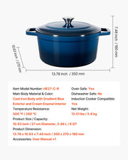 Enameled Cast Iron Dutch Oven, 5.7L Pot with Lid and Dual Handles, Heavy-Duty Durable Cookware Pan, Oven V952-ZTHLKX6QTTCT7F6PS001V0