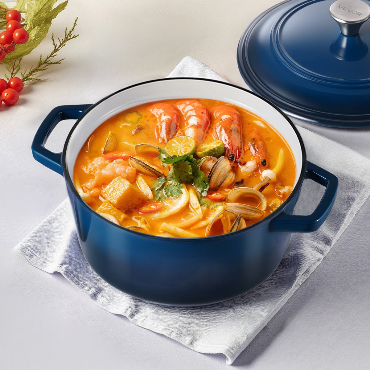 Enameled Cast Iron Dutch Oven, 5.7L Pot with Lid and Dual Handles, Heavy-Duty Durable Cookware Pan, Oven V952-ZTHLKX6QTTCT7F6PS001V0