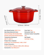 Enameled Cast Iron Dutch Oven, 5.7L Pot with Lid and Dual Handles, Heavy-Duty Durable Cookware Pan, Oven V952-ZTHLKX6QTTCTO54AA001V0