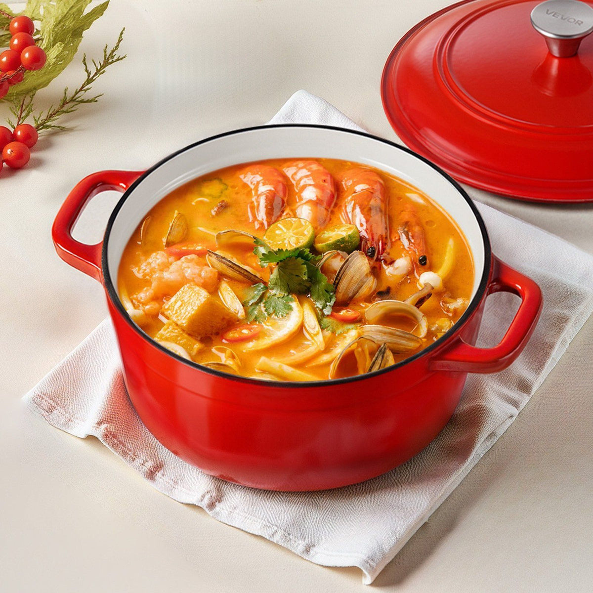 Enameled Cast Iron Dutch Oven, 5.7L Pot with Lid and Dual Handles, Heavy-Duty Durable Cookware Pan, Oven V952-ZTHLKX6QTTCTO54AA001V0