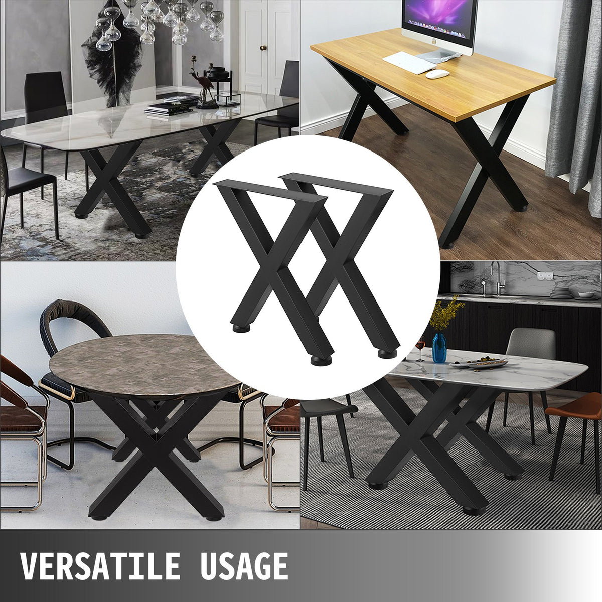 Set of 2 Steel Table Legs, 28\'\'Height 24\'\'Wide Dining Table Legs, Heavy Duty 3.1"" Square Box Section X V952-ZTHSCX720X600MM01V0