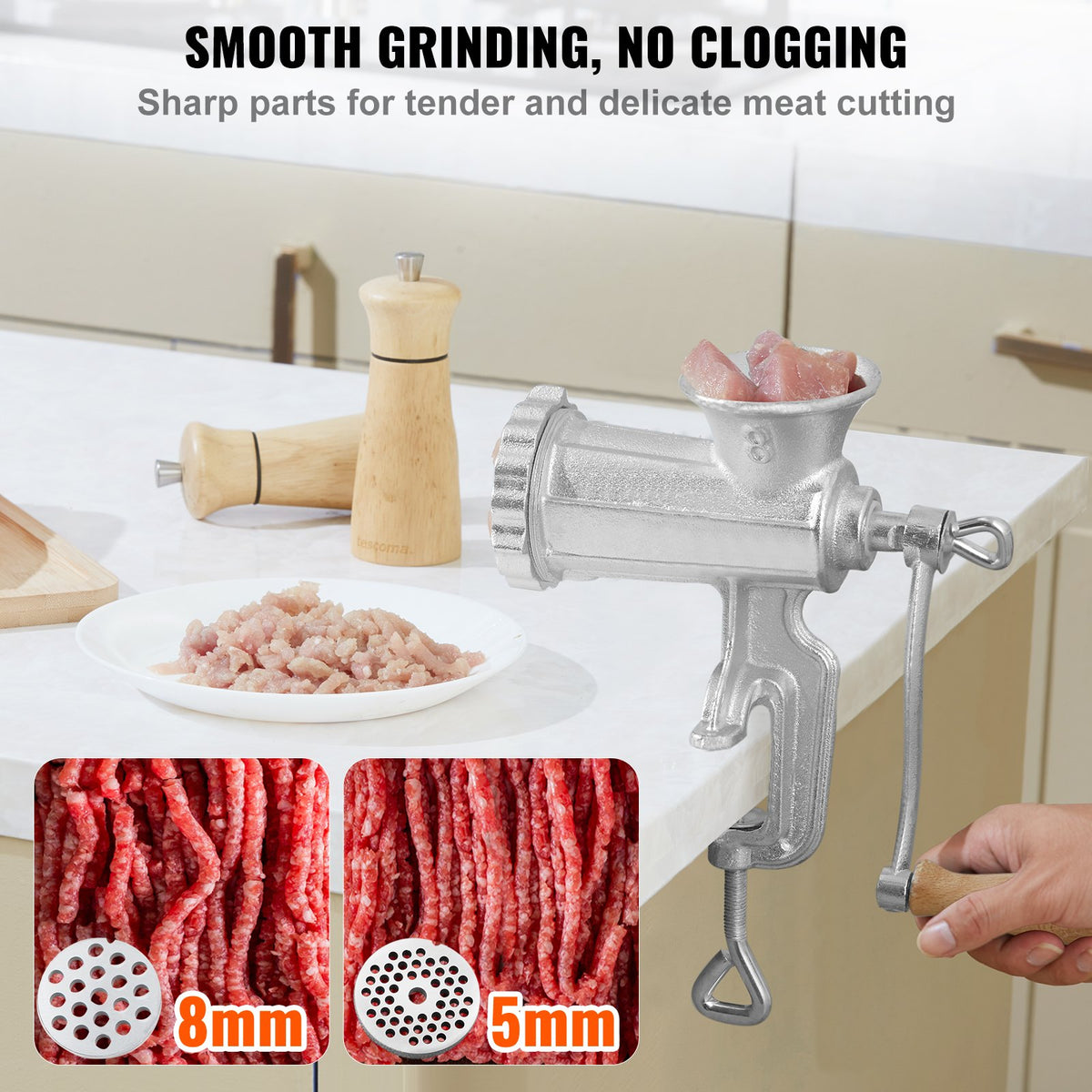 Manual Meat Grinder Heavy Duty Cast Iron Meat Grinder & Steel Table Clamp V952-ZTSDJRJZT800S8NBLV0