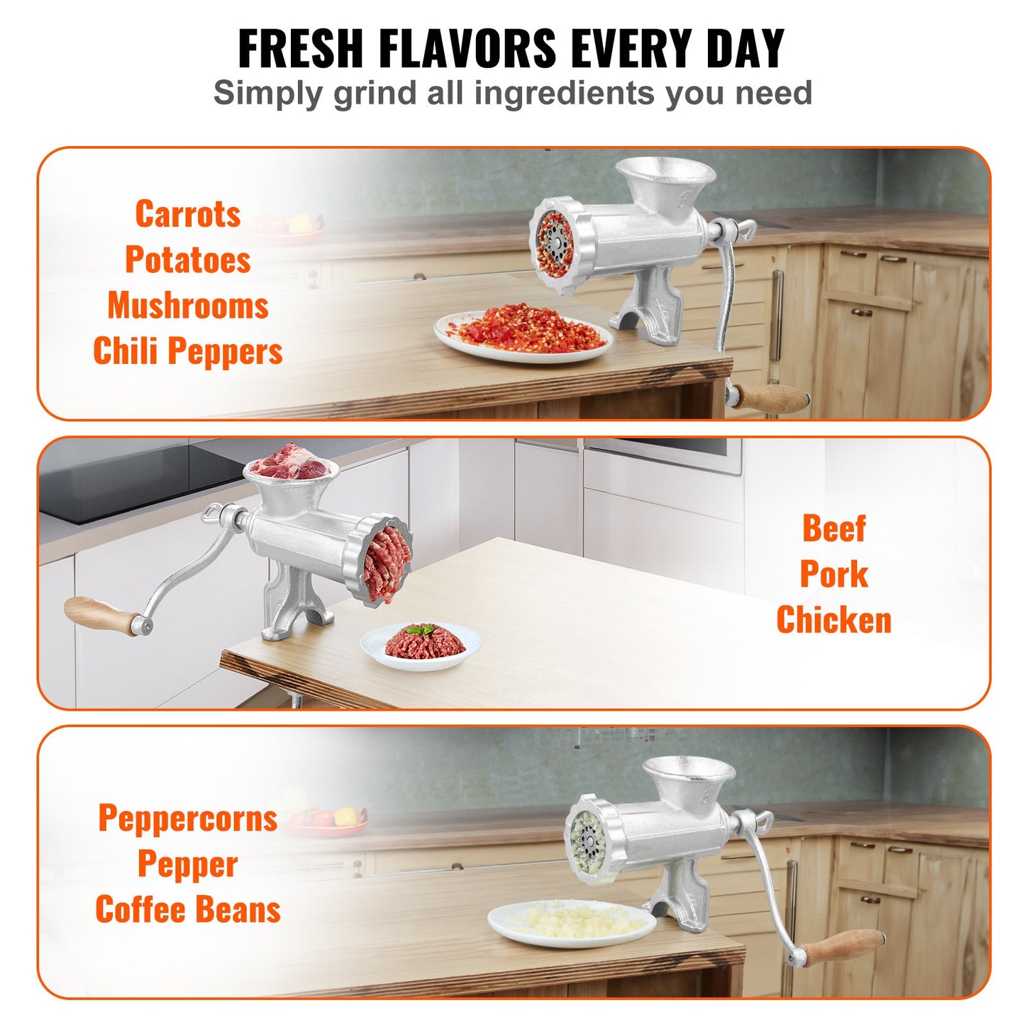 Manual Meat Grinder Heavy Duty Cast Iron Meat Grinder & Steel Table Clamp V952-ZTSDJRJZT800S8NBLV0