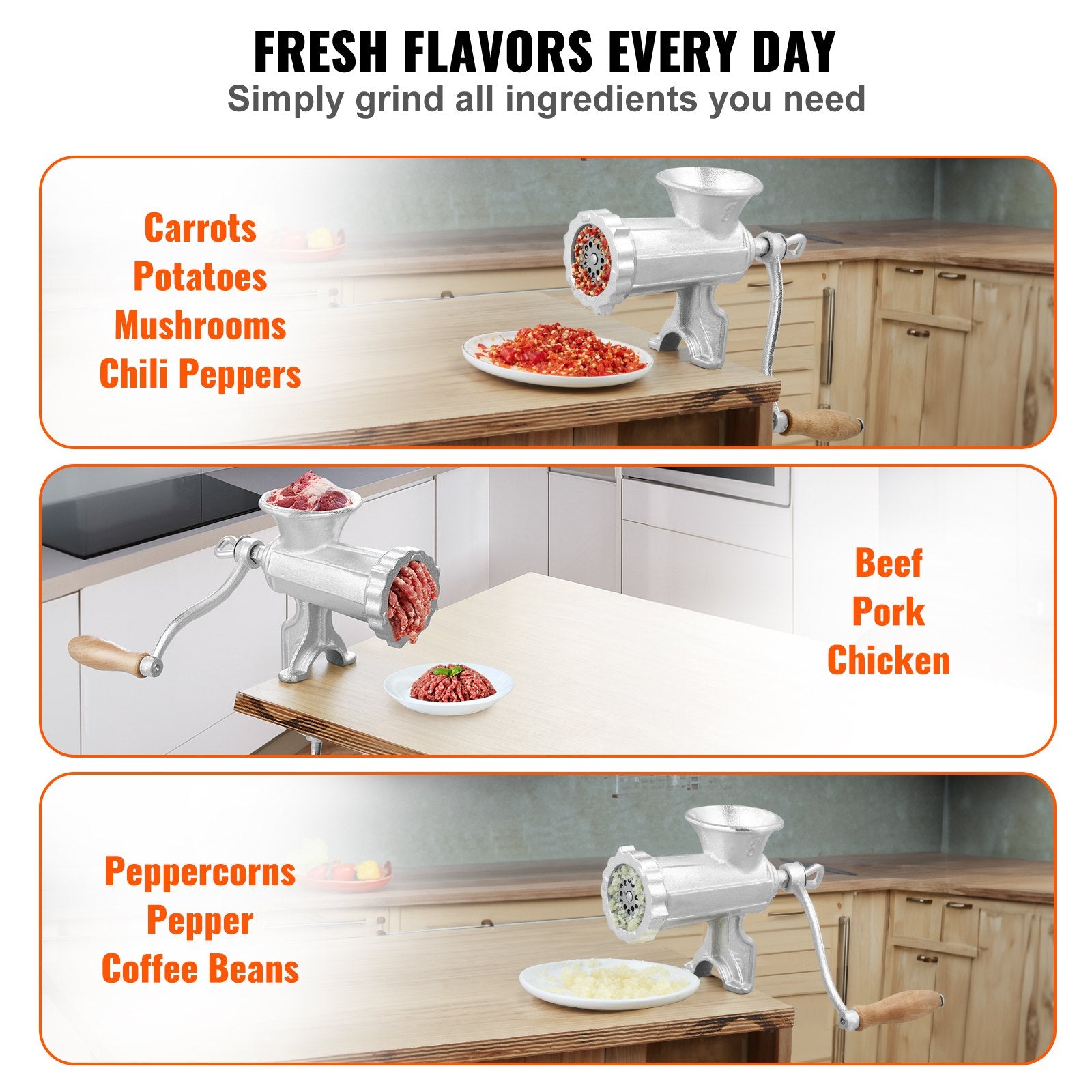 Manual Meat Grinder Heavy Duty Cast Iron Meat Grinder & Steel Table Clamp V952-ZTSDJRJZT800S8NBLV0