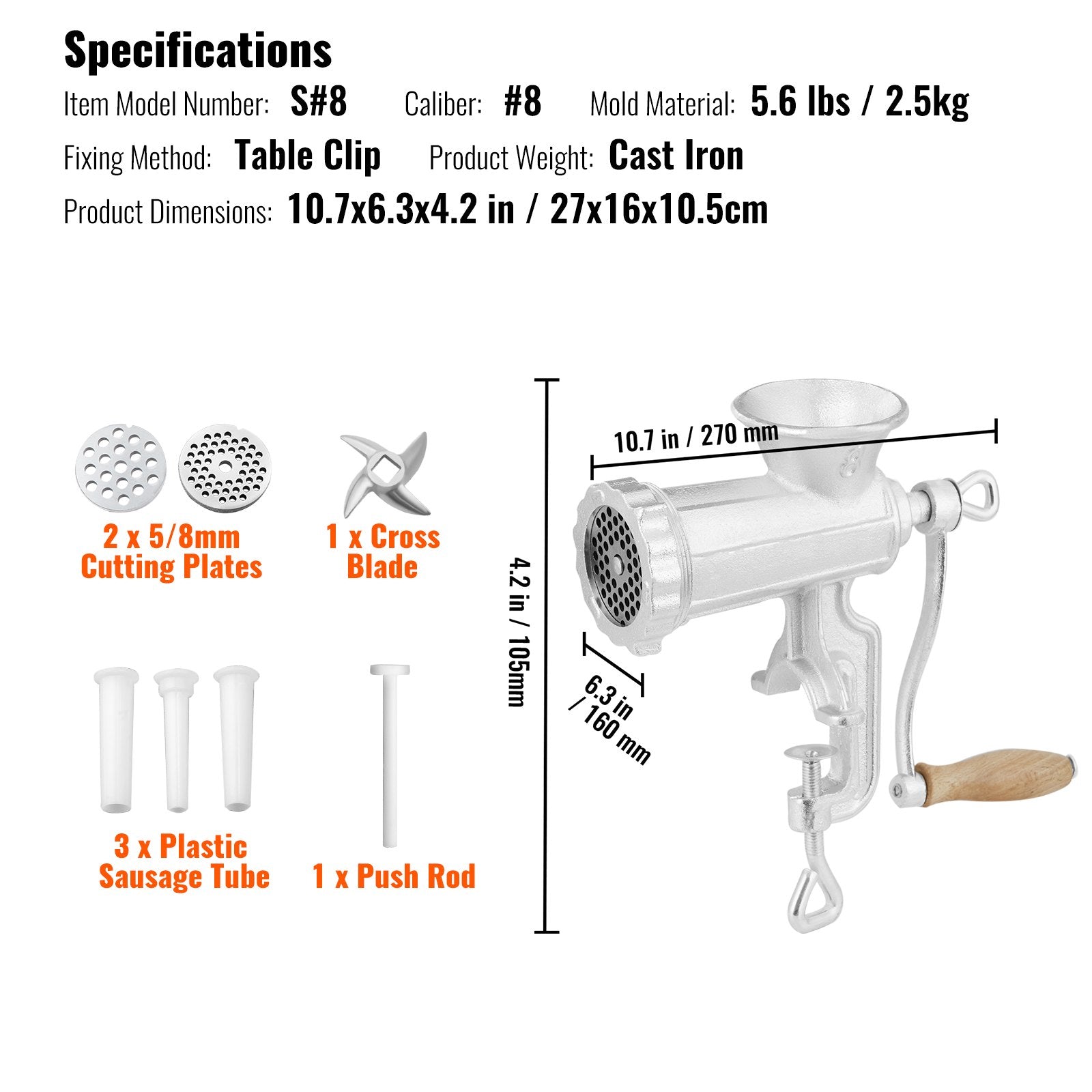 Manual Meat Grinder Heavy Duty Cast Iron Meat Grinder & Steel Table Clamp V952-ZTSDJRJZT800S8NBLV0