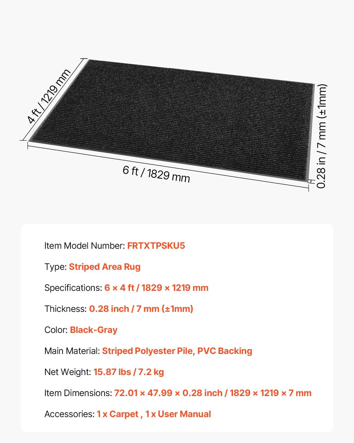 Front Door Mat, 1829 x 1219 mm Commercial Floor Mat for Indoor and Outdoor, Stylish Striped Industrial Carpet V952-ZTWDT64FTHHS2EPDZ001V0
