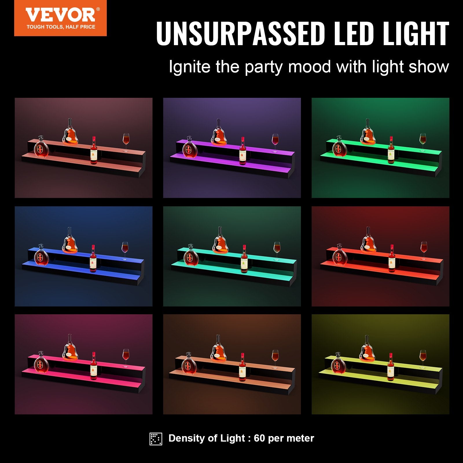 LED Lighted Liquor Bottle Display, 2 Tiers 40 Inch Commercial Illuminated Home Bar Shelf, 2 Steps Whiskey V952-ZTXJPLED240RF8ZR0V3