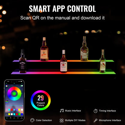 LED Lighted Liquor Bottle Display, 2 Tiers 40 Inch Commercial Illuminated Home Bar Shelf, 2 Steps Whiskey V952-ZTXJPLED240RF8ZR0V3