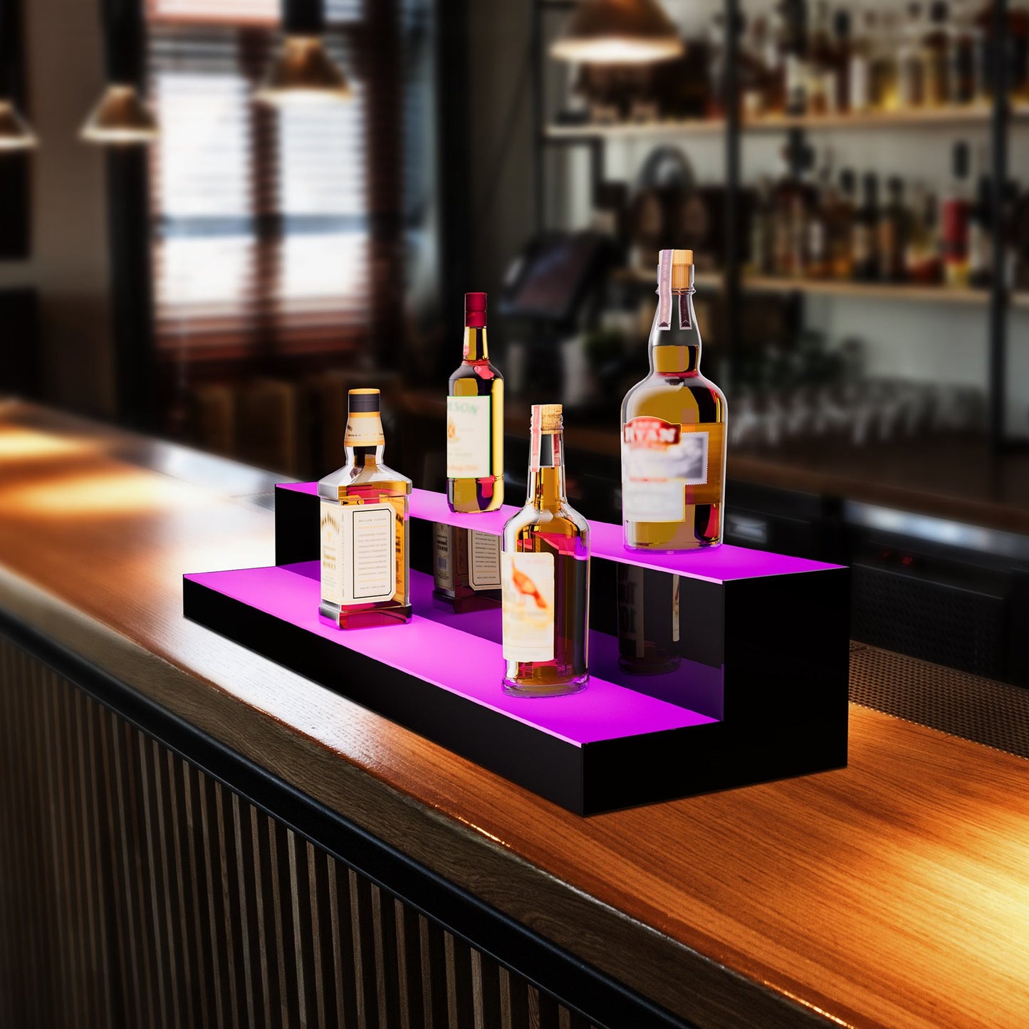 LED Lighted Liquor Bottle Display, 2 Tiers 40 Inch Commercial Illuminated Home Bar Shelf, 2 Steps Whiskey V952-ZTXJPLED240RF8ZR0V3