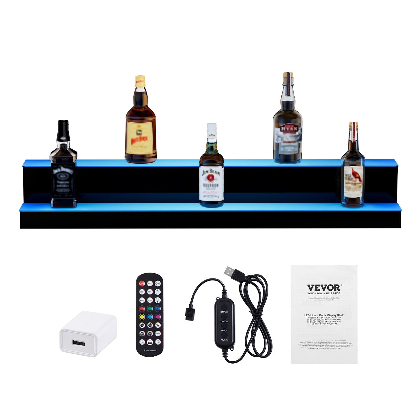 LED Lighted Liquor Bottle Display, 2 Tiers 40 Inch Commercial Illuminated Home Bar Shelf, 2 Steps Whiskey V952-ZTXJPLED240RF8ZR0V3
