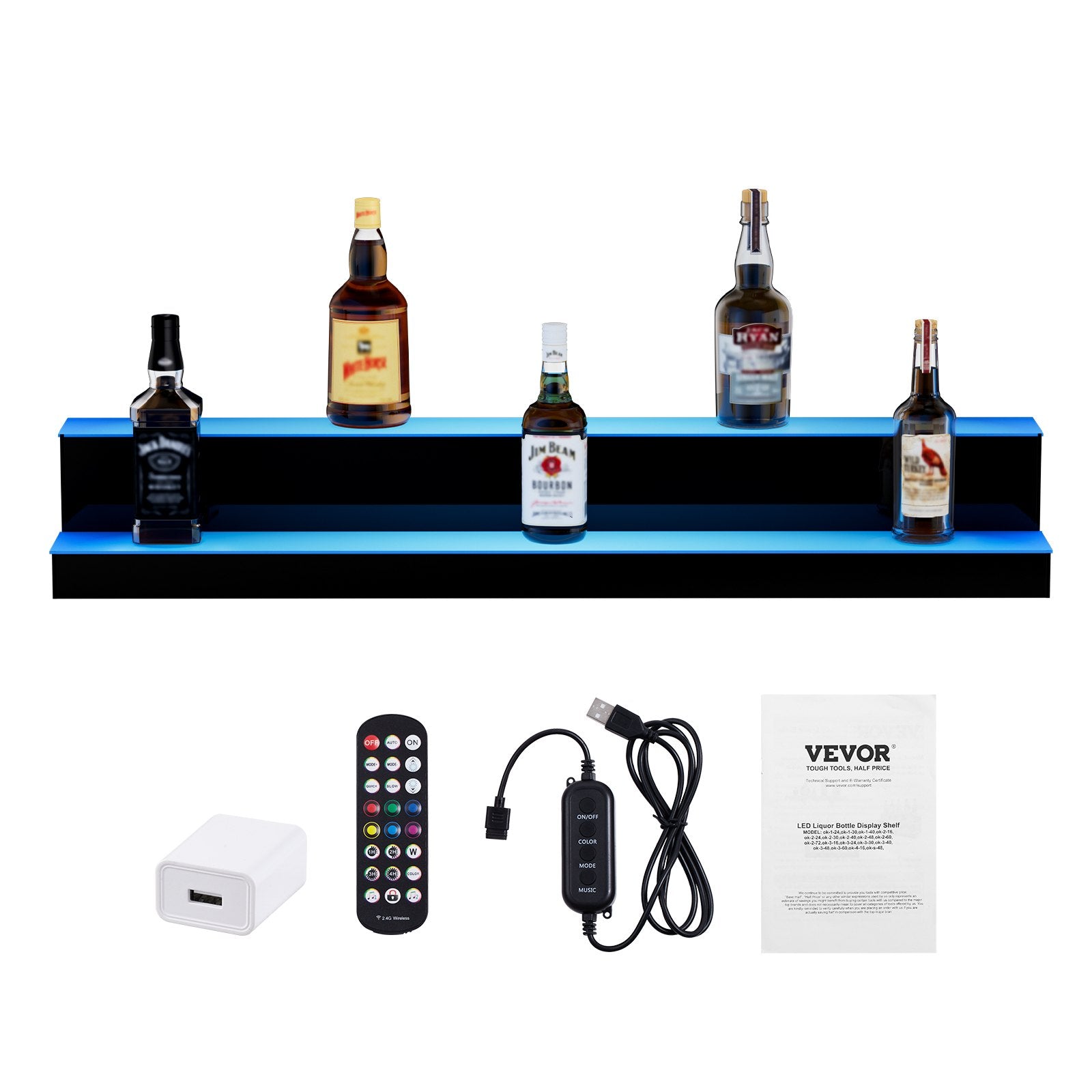 LED Lighted Liquor Bottle Display, 2 Tiers 40 Inch Commercial Illuminated Home Bar Shelf, 2 Steps Whiskey V952-ZTXJPLED240RF8ZR0V3