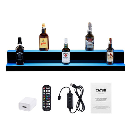 LED Lighted Liquor Bottle Display, 2 Tiers 40 Inch Commercial Illuminated Home Bar Shelf, 2 Steps Whiskey V952-ZTXJPLED240RF8ZR0V3