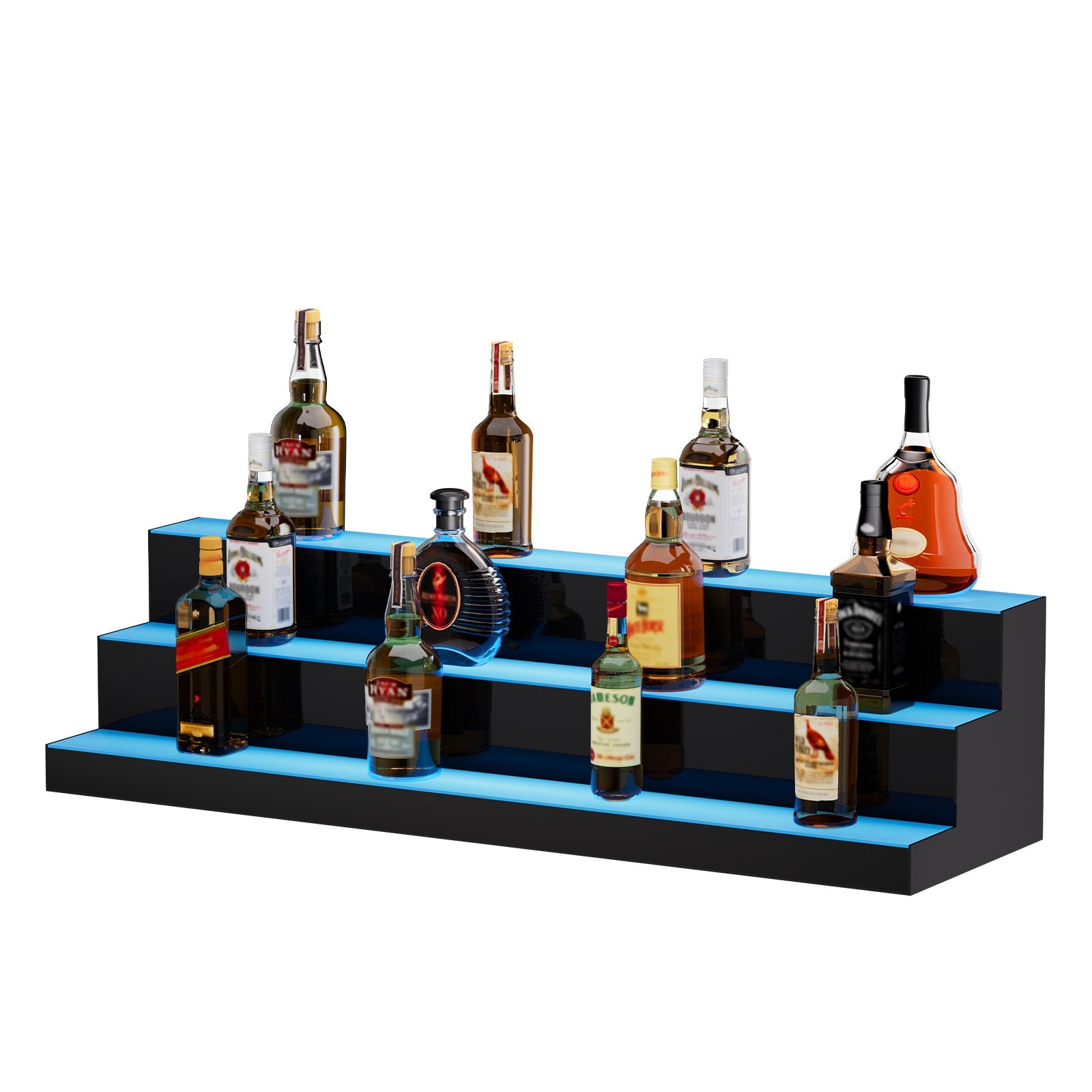 LED Lighted Liquor Bottle Display, 3 Tiers 40 Inch Commercial Illuminated Home Bar Shelf, 3 Steps Whiskey V952-ZTXJPLED340RFAVHOV3