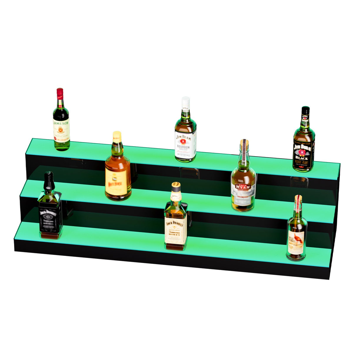 LED Lighted Liquor Bottle Display, 3 Tiers 40 Inch Commercial Illuminated Home Bar Shelf, 3 Steps Whiskey V952-ZTXJPLED340RFAVHOV3