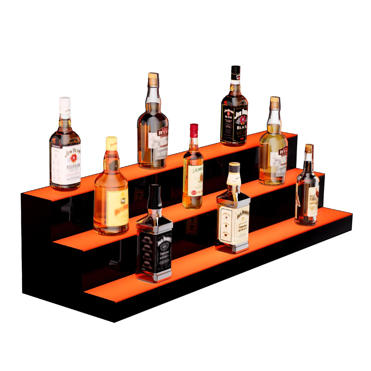 LED Lighted Liquor Bottle Display, 3 Tiers 40 Inch Commercial Illuminated Home Bar Shelf, 3 Steps Whiskey V952-ZTXJPLED340RFAVHOV3
